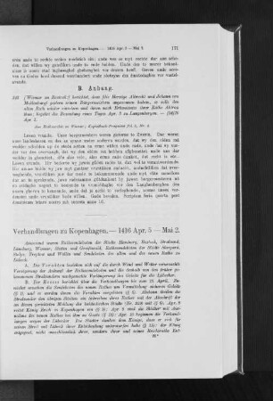 Verhandlungen zu Kopenhagen. - 1416 Apr. 5 - Mai 2.