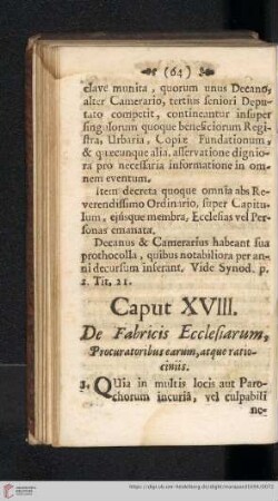 Caput XVIII: De fabricis ecclesiarum, procuratoribus earum, atque ratiociniis