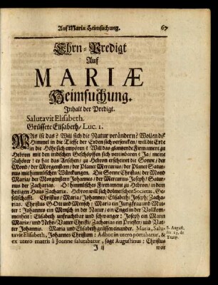 Ehrn-Predigt Auf Mariae Heimsuchung.