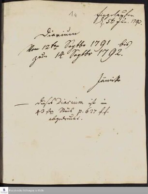 Tagebuch von Joseph Daniel Jänicke.