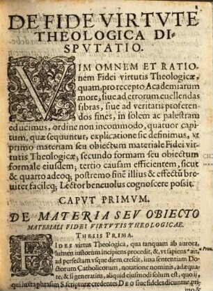 De Fide Virtvte Theologica Disputatio