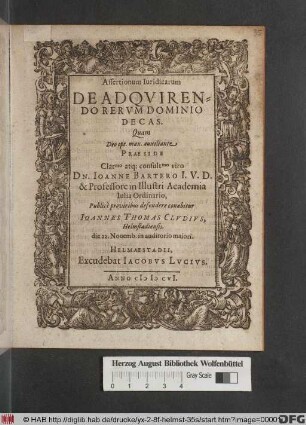 Assertionum Iuridicarum De Adquirendo Rerum Dominio Decas