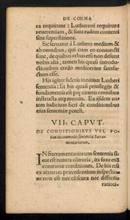 VII. Caput. De Conditionibus Vel Potius incommodis sententiae Sacramentariorum.