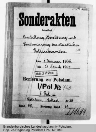 Anstellung, Gehalt, Pensionierung der staatlichen Polizeibeamten in Potsdam