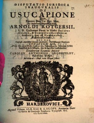 Disp. iur. inaug. de usucapione