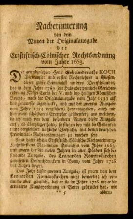 Nacherinnerung von dem Nutzen der Originalausgabe ...