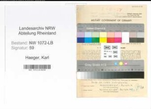 Entnazifizierung Karl Haeger , geb. 02.10.1911 (Baeckermeister)