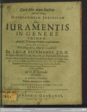 Disputationem Iuridicam De Iuramentis In Genere