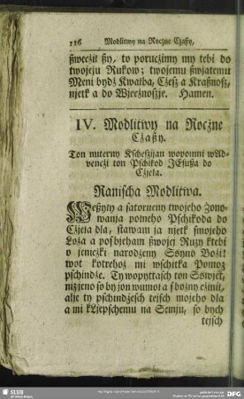 IV. Modlitwy na Rocžne Cžaßy