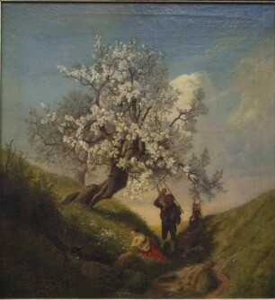 Frühlingslandschaft mit blühenden Bäumen