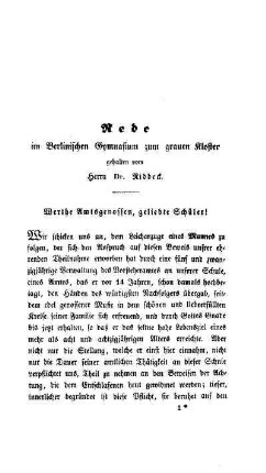 Rede im Berlinischen Gymnasium zum grauen Kloster gehalten vom Herrn Dr. Ribbeck