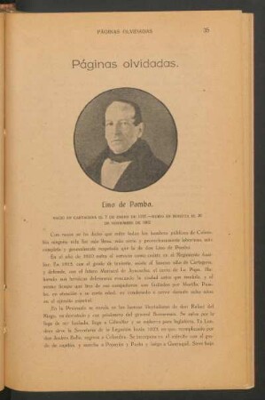 Páginas olvidadas. : [Biografía de] Lino de Pombo