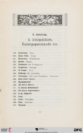 Antiquitäten, Kunstgegenstände (Nr. 179-355)