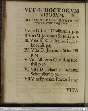 Vitae Doctorum Virorum, Occasione Data In Notis Expositae, Sunt Seqentes