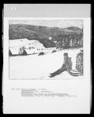 Heimwärts zu Tale in Winterdämmerung (Hermsdorf, Kreis Landeshut)