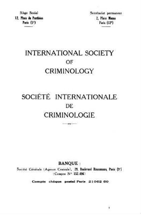 Société Internationale de Criminologie - International Society of Criminology