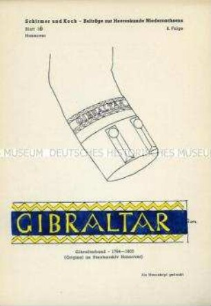 Uniformdarstellung, Detailstudie Ärmel und Ärmelband "Gibraltar", Kurfürstentum Hannover, 1784/1803.