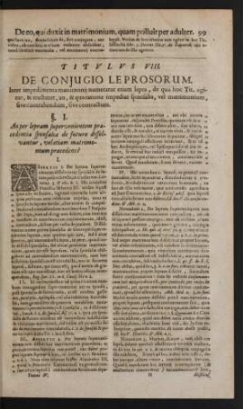 Titulus VIII. De Coniugio Leprosorum