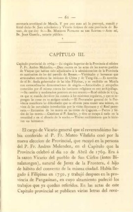 Capítulo III. Capítulo provincial de 1769 ...