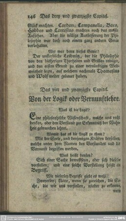 Das vier und zwanzigste Capitel. Von der Logik oder Vernunftlehre