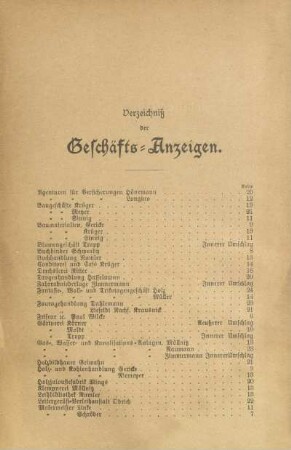 Verzeichniß der Geschäfts-Anzeigen
