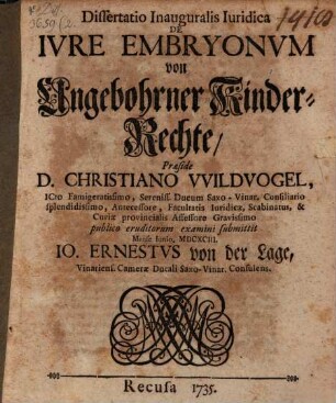 Diss. inaug. ... de iure embryonum ...
