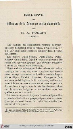 Sér. 4: Relevé des antiquités de la commune mixte d'Aїn-Melila
