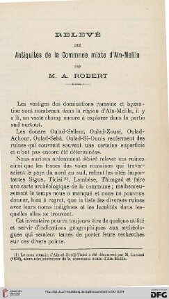 Sér. 4: Relevé des antiquités de la commune mixte d'Aїn-Melila