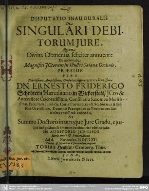 Disputatio inauguralis de singulari debitorum iure