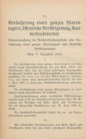 Veräußerung eines ganzen Warenlagers, öffentliche Versteigerung, Ausverkaufsverbot.