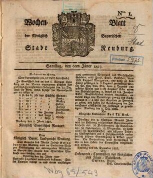 Wochenblatt der Königlich Baierischen Stadt Neuburg. 1827