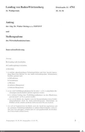 Antrag der FDP: Innovationsförderung
