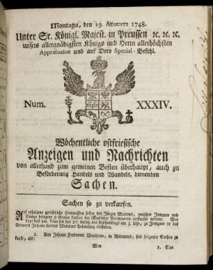 Num. XXXIV. Montags, den 19. Augusti 1748.