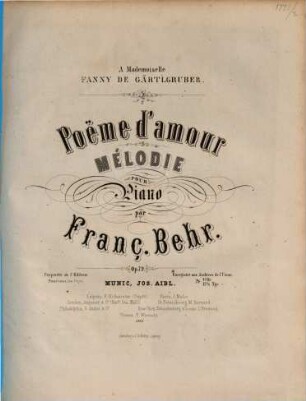 Poëme d'amour : mélodie pour piano ; op. 79