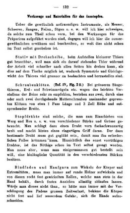 Werkzeuge und Materialien für das Ausstopfen.