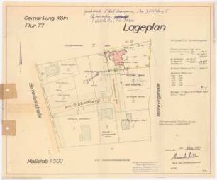 Garten Hopmann, Köln: Lageplan des Vermessungsbüros Günther, Köln 1:500
