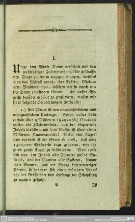 I. [Erster Abschnitt. Allgemeine Betrachtungen über die Natur]