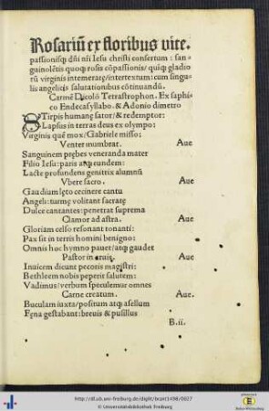 Rosarium ex floribus vite … - Elegiaca exhortatio In compassionem virginis Mariae - In laudem deifere virginis Mariae.