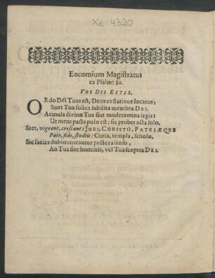Enconium Magistratus ex Psalm: 82.