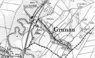 Bogatynia-Krzewina (Grunau). Grunau, aus: Meßtischblatt, Sekt. Ostritz, 1884