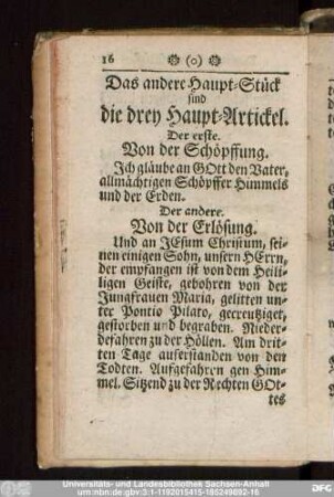 Das andere Haupt-Stück sind die drey Haupt-Artickel.