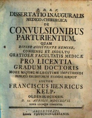 Diss. inaug. med. chir. de convulsionibus parturientium