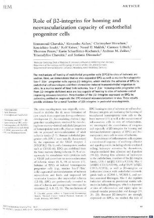 Role of ß2-integrins for homing and neovascularization capacity of endothelial progenitor cells