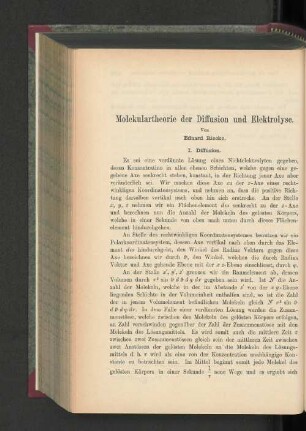 Molekulartheorie der Diffusion und Elektrolyse.