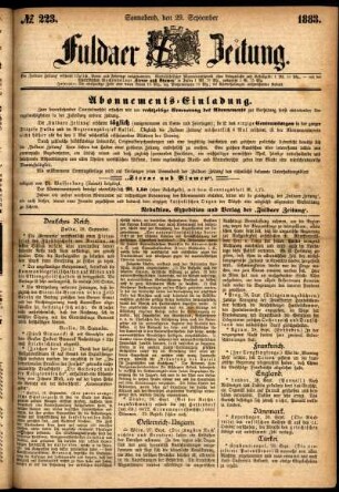 Ausgabe vom Samstag, den 29. September 1883.