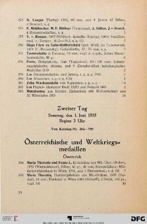 Zweiter Tag: Samstag, den 1. Juni 1935, Beginn 3 Uhr (Nr. 384-799)