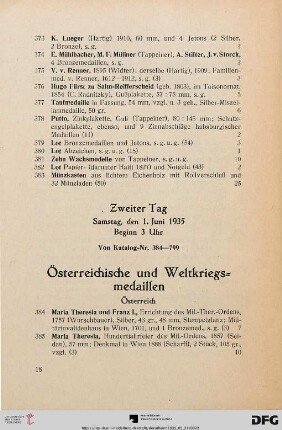 Zweiter Tag: Samstag, den 1. Juni 1935, Beginn 3 Uhr (Nr. 384-799)