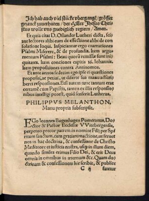 Ego Ioannes Bugenhagen Pomeranus ...