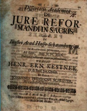 Dissertatio Academica De Jure Reformandi In Sacris