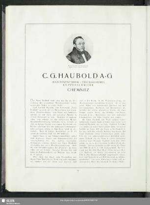 C. G. Haubold A.-G. : Maschinenfabrik / Eisengiesserei / Kupferschmiede